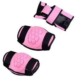Kids Children Roller Skating Skateboard BMX Scooter Cycling Protective Gear Pads (Knee pads+Elbow pads+wrist pads) (Pink, S)