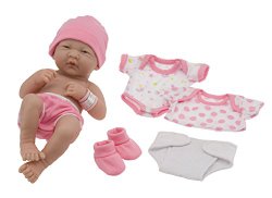 La Newborn Nursery 8 Piece Layette Baby Doll Gift Set, featuring 14″ Life-Like Original Newborn Doll, Pink