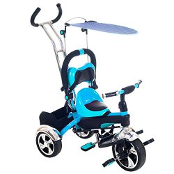 Lil’ Rider 2-in-1 Stroller Tricycle – Child Safe Trike Trainer, Blue
