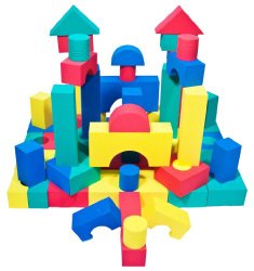 Non-Toxic 68 Piece foam Wonder Blocks for Children w/ Carry Tote – Non-Recycled Quality, Waterproof, Soft, Bright, Safe & Quiet