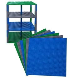 Premium Blue, Green, and Gray Stackable Base Plates – 6 Pack 10″ x 10″ Baseplate Bundle with 100 Bonus Building Bricks (LEGO® Compatible) – Tower Construction