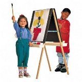 Quartet Double-Sided Masonite Easel, 45 to 51 Inch Adjustable Height, Includes 4 Easel Clips and 2 Trays, Oak Frame (XEH007)