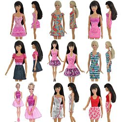 Yiding 5pcs Fashion Mini Dress For Barbie Doll Handmade Short Party Gown Clothes