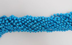 33 inch 07mm Round Metallic Medium Blue/Turquoise Mardi Gras Beads – 6 Dozen (72 necklaces)