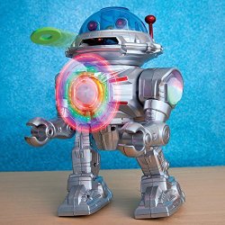 Amazing Star Defender Robot-Robot Talks, Walks, Shoots Discs, Spinning and Flashing Toy – Defender Robot Measures 9-1/2″ tall x 6-3/4″ wide x 5″ deep