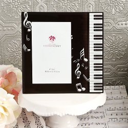 BLACK & WHITE Beveled Glass MUSIC Theme Picture Frame – PIANO KEYBOARD – NOTES – G Clef RECITAL Photo Holder- GIFT – KEEPSAKE Boxed