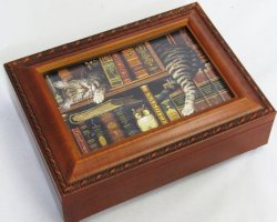Cat Sleeping in library Wooden Music Box That’s What Friends are For MB249
