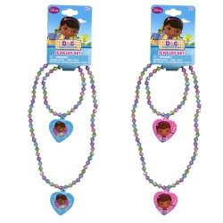 Disney Doc McStuffins Girls Heart Charm Necklace and Bracelet Set – Assorted Styles (1 Set)