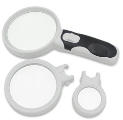 Fancii Illuminated LED Handheld Magnifying Glass Set – 2.5X 5X and 16X (stronger than 10X)