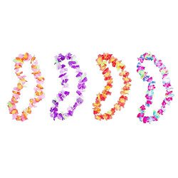 Hawaiian Ruffled Simulated Colorful Luau Silk Flower Leis Necklaces for Tropical Island Beach Theme Party Event, Birthday Supplies, Costume by Super Z Outlet®