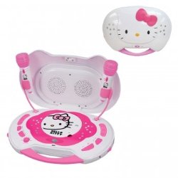 Hello Kitty KT2003CA CD Karaoke System/CD Player with AC Adapter, Built-in Speakers, 2x Mic Input, Pink/White
