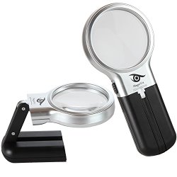 Magnifying Glass With Folding Stand And LED Light – Best Hand Held or Hands Free Portable Magnifier, 3x Magnification – Big Enough For Reading, Crafts & Hobbies – Full Warranty & Refund Guarantee!