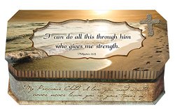 Philippians 4:13 Religious I Can Do All This Through Him Who Gives Me Strength Footprints in the Sand Jewelry Music Musical Box (Plays Amazing Grace)