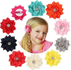 Qandsweet Baby Girl Hair Clips with Jeweled Flwer (13 Pack)