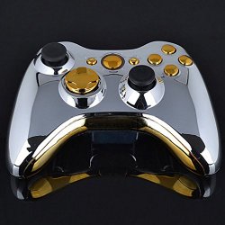 QJ Chrome Silver Modded Full Shell Gold Buttons for Xbox 360 Wireless Controller FE