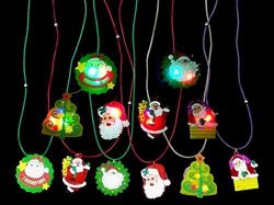 San Tokra 12 Pcs Christmas Holiday Flashing Light Necklaces, Christmas Tree Snowman LED Pendant Necklace
