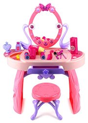 Velocity Toys Children’s Elegant Dream Dresser Pretend Play Battery Operated Toy Beauty Mirror Vanity Playset w/ Accessories, Flashing Lights, Sounds
