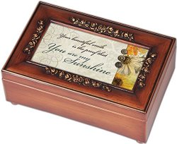 You are My Sunshine Cottage Garden Rich Walnut Finish with Brushed Gold Rose Trim Petite Jewelry Music Box – Plays Song You are my Sunshine