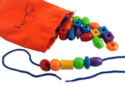 30 Jumbo Toddler Lacing & Stringing Beads with String & Tote – Montessori Preschool Fine Motor Skills Toys for Occupational Therapy and Autism OT