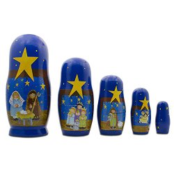 5.75″ Set of 5 Nativity Scene Wooden Russian Nesting Dolls