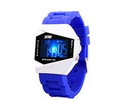 Auspicious beginning® LED Personalized creative waterproof noctilucent airplane blue digital watch Size S