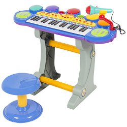 Best Choice Products Musical Kids Electronic Keyboard 37 Key Piano W/ Microphone, Synthesizer, Stool, Records and Playbacks Music Blue