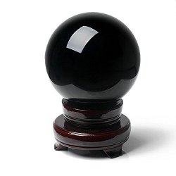 Conversancy® 70mm Natural Black Obsidian Divination Sphere Crystal Ball with Stand