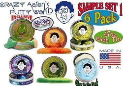 Crazy Aaron’s Thinking Putty Mini Tin Gift Set Bundle (Sample Set 1) with Super Scarab, Sunburst, Ion, Super Oil Slick, Chameleon & Exclusive “Lizard Lips” Hypercolor – 6 Pack