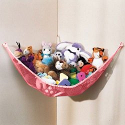 Dozenegg Stuffed Animal & Toy Organizer Hammock Pet Net, Pink Net and Trim