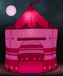 Girl’s Pink Princess Castle Play Tent with LED light & Glow in the dark stars – Indoor / Outdoor Kids Tent – Kids Lighted Playhouse – CPSIA Compliant