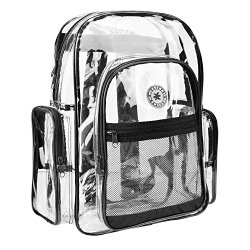 K-Cliffs Clear Transparent PVC Multi-pockets School Backpack/ Outdoor Backpack with Black Color Trim