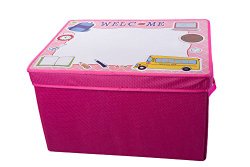 Kid’s Pink School Themed Collapsible Storage Bin and Play Mat with White Board Lid