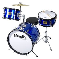 Mendini MJDS-3-BL 16-inch 3-Piece Blue Junior Drum Set with Cymbals, Drumsticks and Adjustable Throne