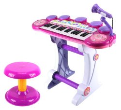 Princess Girl Voice Synthesizer Children’s Musical Instrument Toy Keyboard Play Set, 37 Key Piano w/ Microphone, Stool, Records and Playbacks Music (Purple)