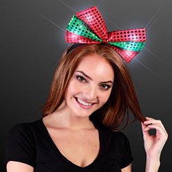 Sequin Light Up Green & Red Christmas Bow Headband