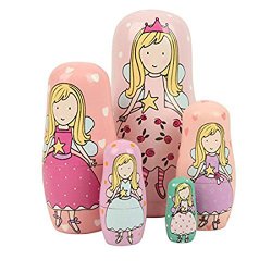 Set of 5 Cutie Lovely Pink Angel Nesting Dolls Matryoshka Madness Russian Doll Popular Handmade Kids Girl Gifts Toy