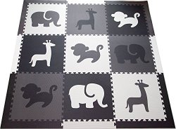 SoftTiles Safari Animals Foam Play Mat w/sloped borders (Black, Gray, White) Large Play Mat 78″ x 78″
