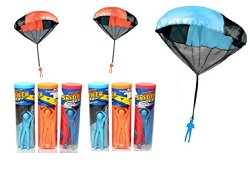 Toy Skydiver Parachute Men 6 Piece Set- Tangle Free (Colors and Styles May Vary)