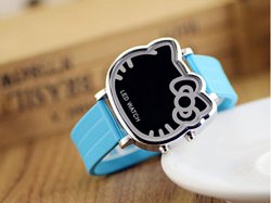 Trendy cute waterproof LED bracelet touch cat head wrist watch for girls,blue