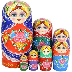 Winterworm Beautiful Set of 7 Cutie Nesting Dolls Matryoshka Madness Russian Doll Wooden Wishing Dolls Toy