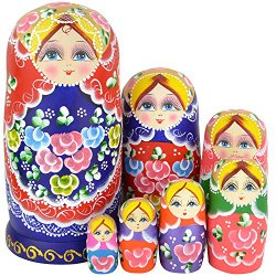 Winterworm® New Set of 7pcs Flower Nesting Dolls Authentic Russian Wooden Matryoshka Birthday Gifts Home Decoration
