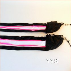 Zeekio Ribbon Poi – 2 Large Black,1 Large White and 2 Small Pink Ribbons