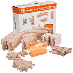56 Piece Wooden Train Track Expansion Pack with Tunnel Fits Thomas Brio Chuggington Melissa & Doug Imaginarium Set by Orbrium Toys