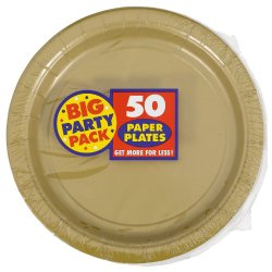 Amscan AMI 650013.19 Amscan Gold Big Party Pack Dinner Plates (50 Count), 1, gold