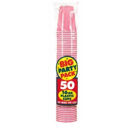 Amscan Big Party Pack 50 Count Plastic Cups, 16-Ounce, New Pink