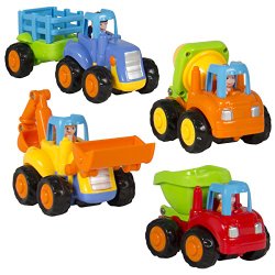 Best Choice Products (Set of 4) Push and Go Friction Powered Car Toys,Tractor, Bull Dozer truck, Cement Mixer, Dump truck