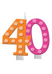 Creative Converting Bright and Bold 40th Birthday Molded Numeral Cake Candle