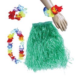 Dazzling Toys Flower Leis Set Streamer Skirt (Adjustable At Waist) Necklace and Bracelet