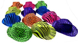 Dazzling Toys Neon Colored Animal Print Gangster Hats 24 Pack