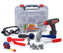 Durable Kids Tool Set, with Electronic Cordless Drill & 20 Pretend Play Construction Accessories, with a Sturdy Case,